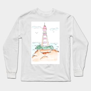Seascape, lighthouse. Sea and nature. Watercolor, art decoration, sketch. Illustration hand drawn modern Long Sleeve T-Shirt
